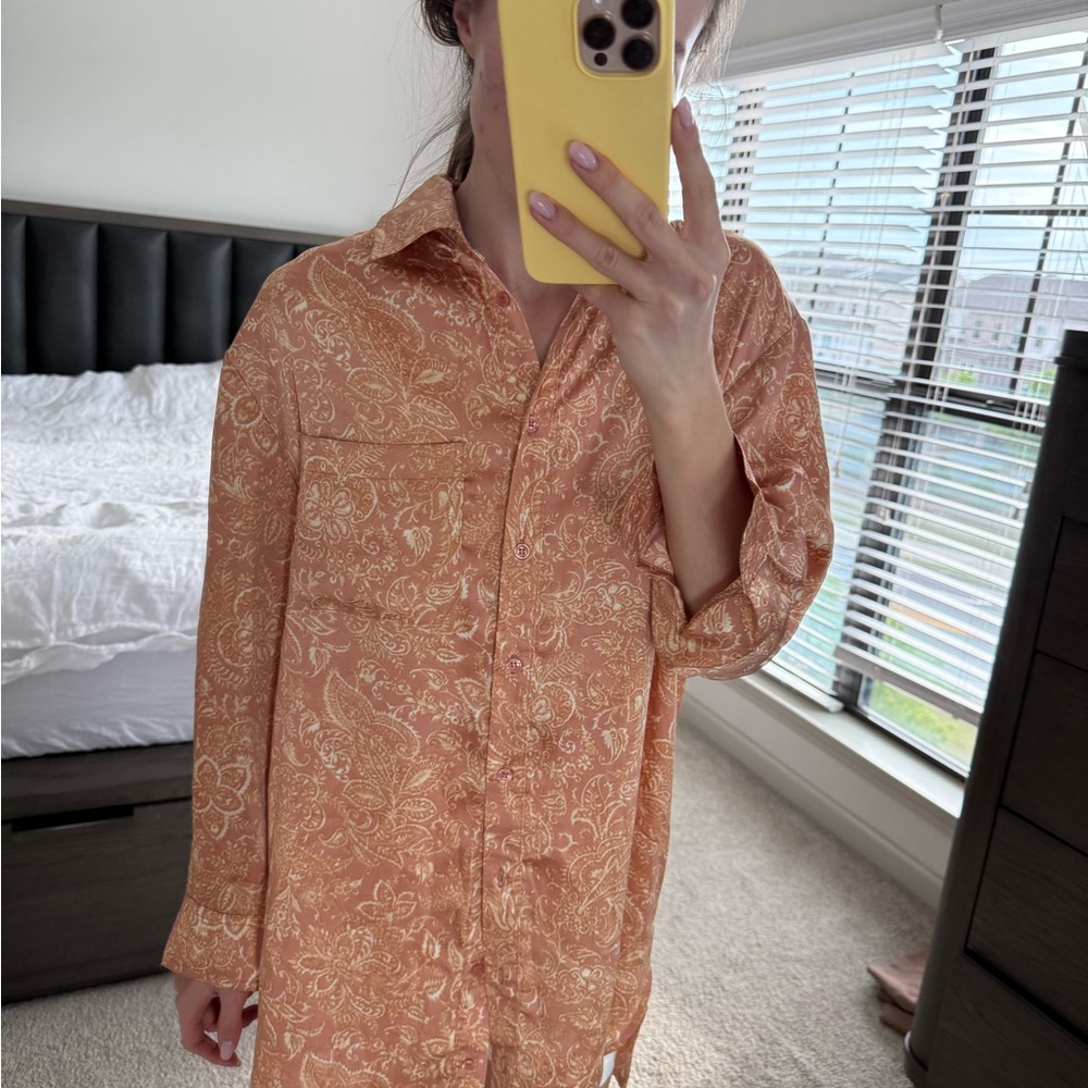 Orange Paisley Button-Up Shirt